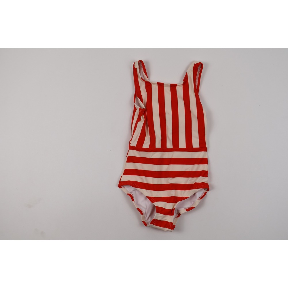 Hanna Andersson Swimsuit One Piece Red White Striped Cherry Bow Size 6-7